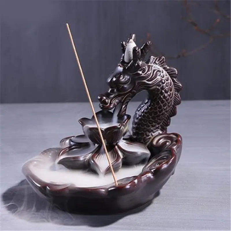 Ceramic Handicraft Dragon Lotus Backflow Smoke Incense Burner