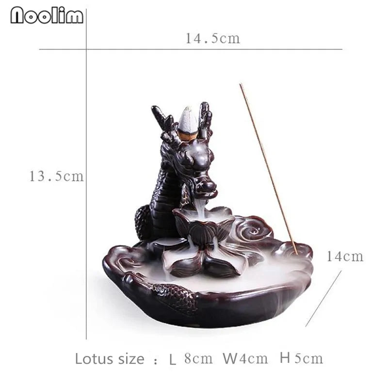 Ceramic Handicraft Dragon Lotus Backflow Smoke Incense Burner