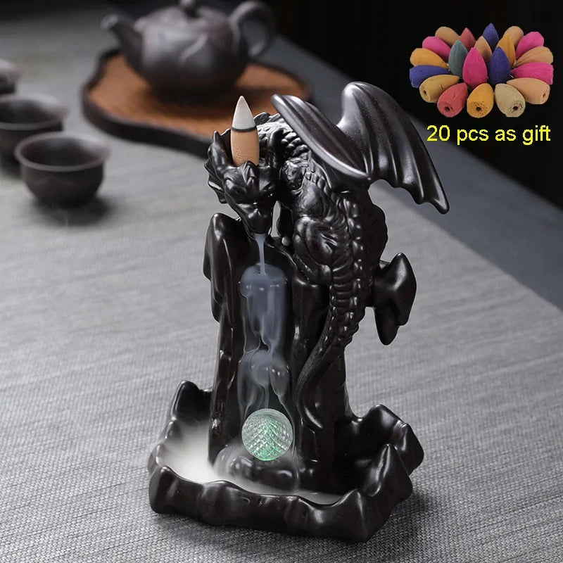 LED Ceramic Backflow Waterfall Smoke Incense Burner