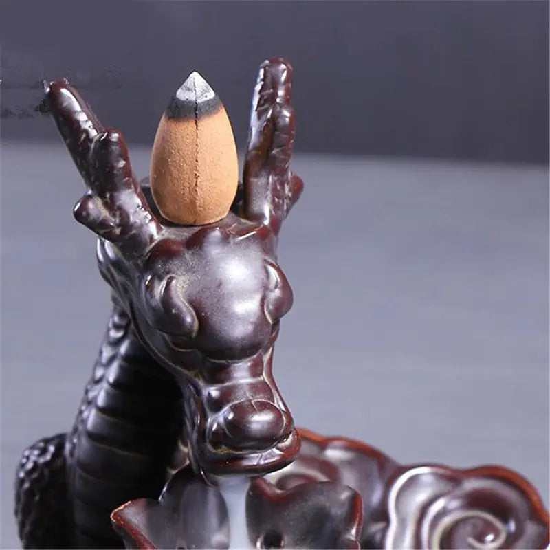 Ceramic Handicraft Dragon Lotus Backflow Smoke Incense Burner